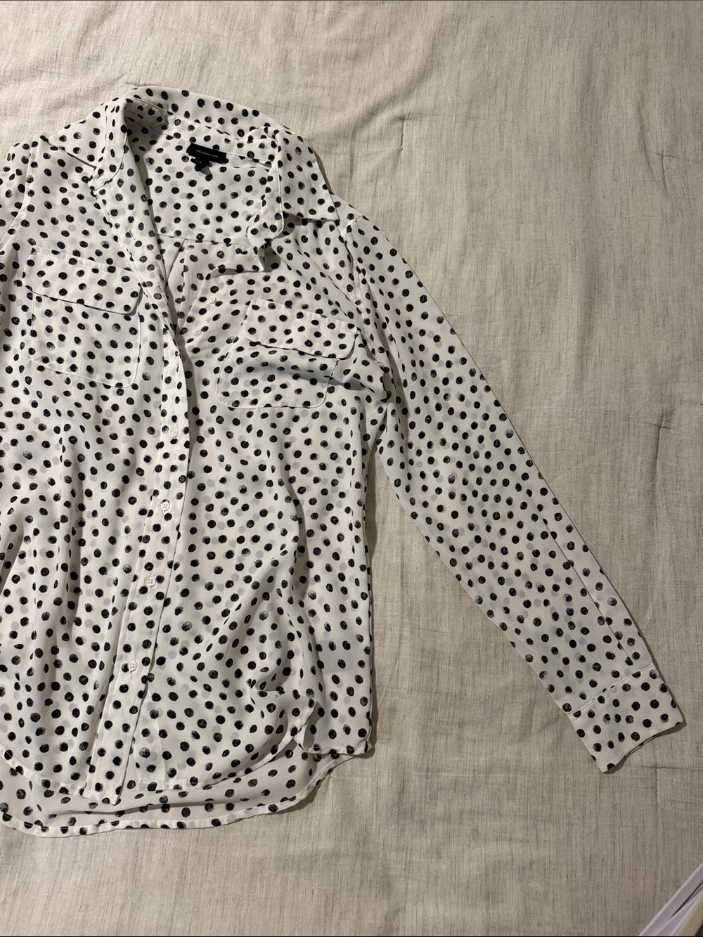 Who What Wear White Blouse with Black Polka Dot Print